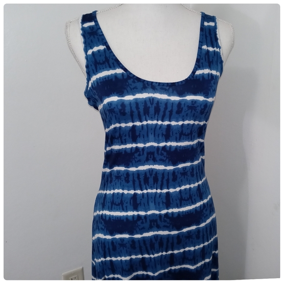 Boho Blue Tie Dye Racerback Tank Maxi Soft Stretchy Dress Size Small - Picture 3 of 10